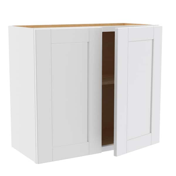Home Decorators Collection Washington Vesper White Plywood Shaker Assembled Wall Kitchen Cabinet Soft Close 27 in. W 12 in. D 24 in. H
