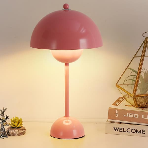 Zompoo Modern 13.4 in. 1-Light Pink Flowerpot Table Lamp for Living Room with Metal Shade, E26 Base, not Include Blub