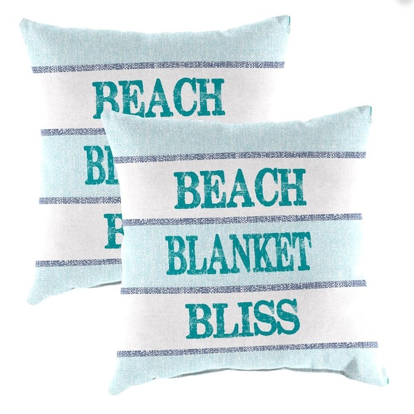 Jordan Manufacturing 16 in. L x 16 in. W x 4 in. T Square Outdoor Throw Pillow in Beach Blanket Bliss (2-Pack)