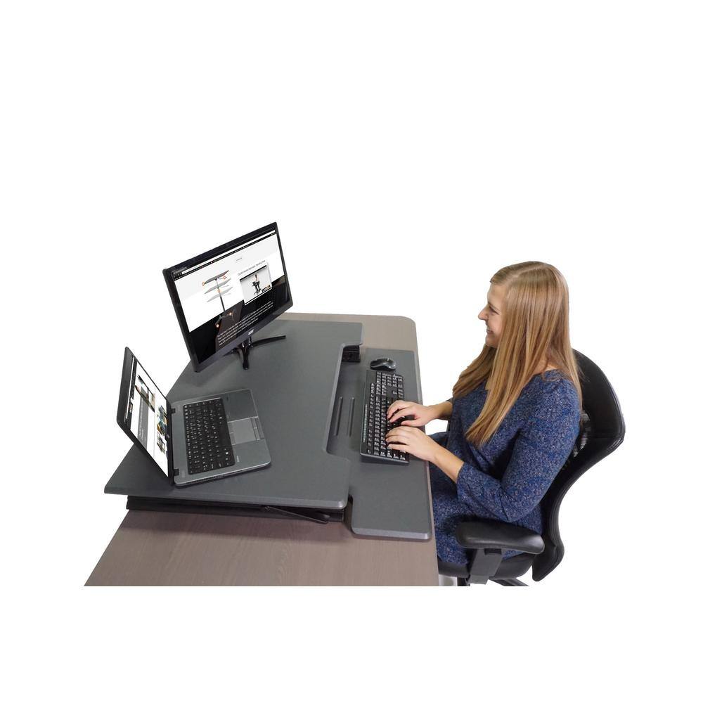 Gray Adjustable Height Standing Desk Converter with Keyboard Tray