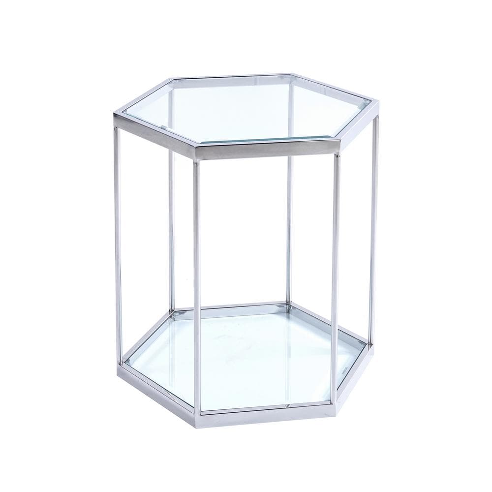 Tatahance 22.8 in. Silver Hexagon Glass Coffee Table with Stainless Steel Frame W124181351Z