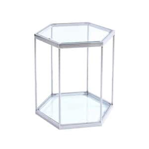 22.8 in. Silver Hexagon Glass Coffee Table with Stainless Steel Frame