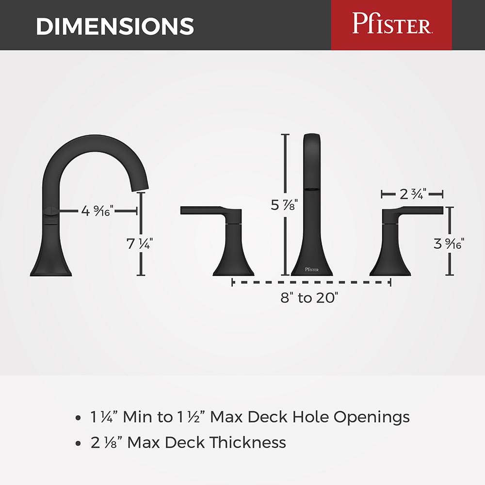 Vaneri Matte Black Widespread 2-Handle Bathroom Faucet