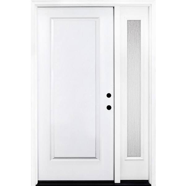 Steves & Sons 51 in. x 80 in. Element Series 1-Panel LHIS Primed White Steel Prehung Front Door with Single 12 in. Rain Glass Sidelite