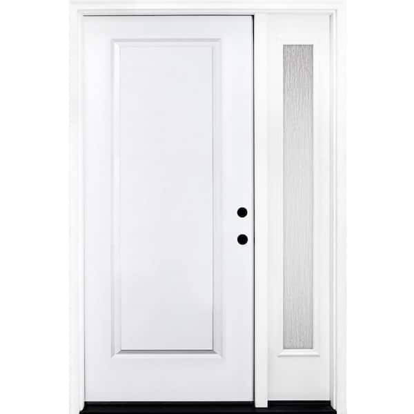 Steves & Sons 51 in. x 80 in. Element Series 1-Panel LHIS Primed White Steel Prehung Front Door with Single 12 in. Rain Glass Sidelite