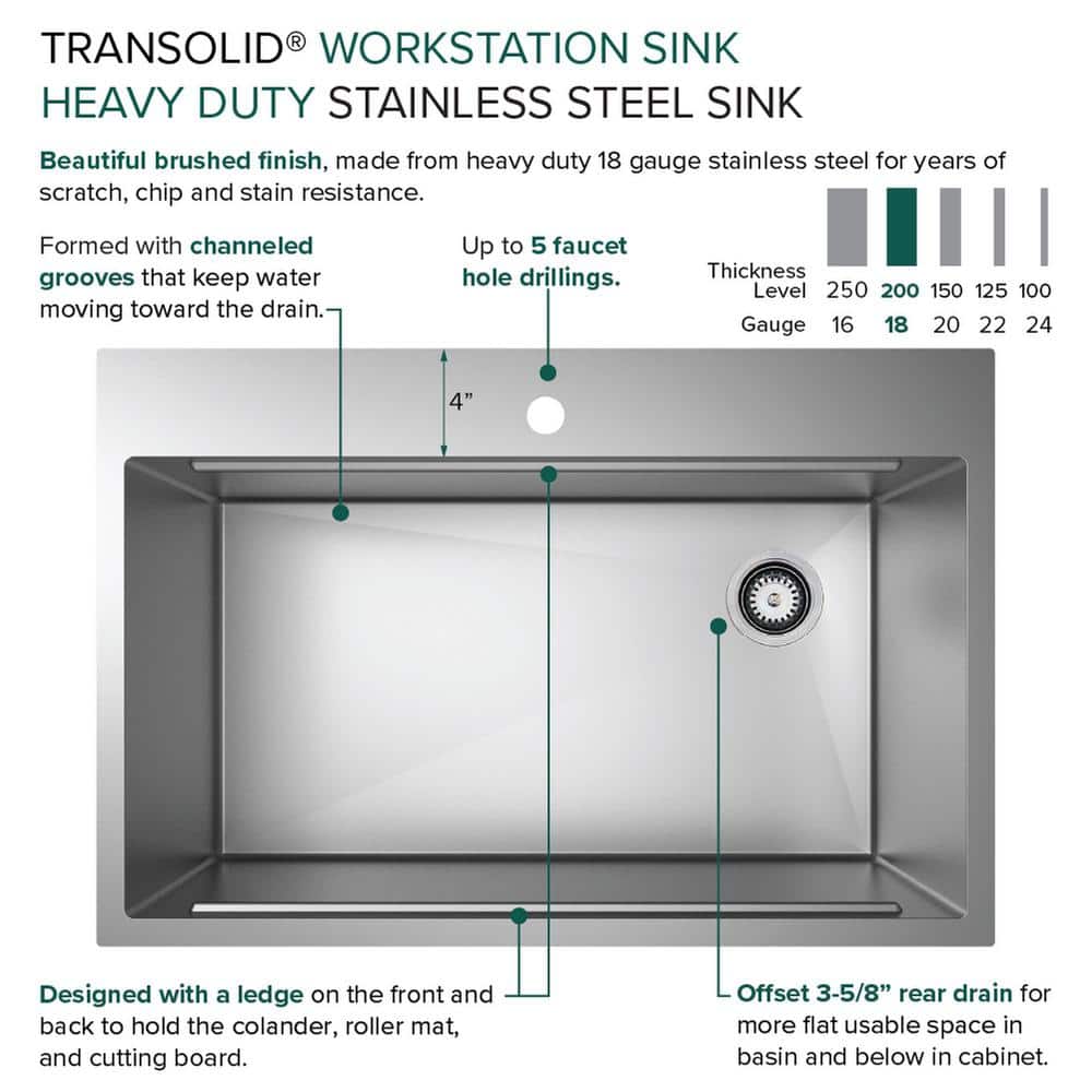 33-Inch Brushed Stainless Steel Kitchen Workstation Sink