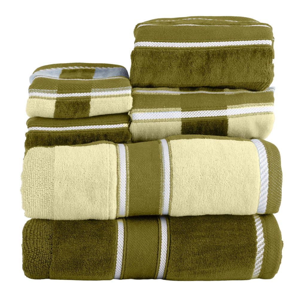 6-Piece Green Striped 100% Cotton Bath Towel Set