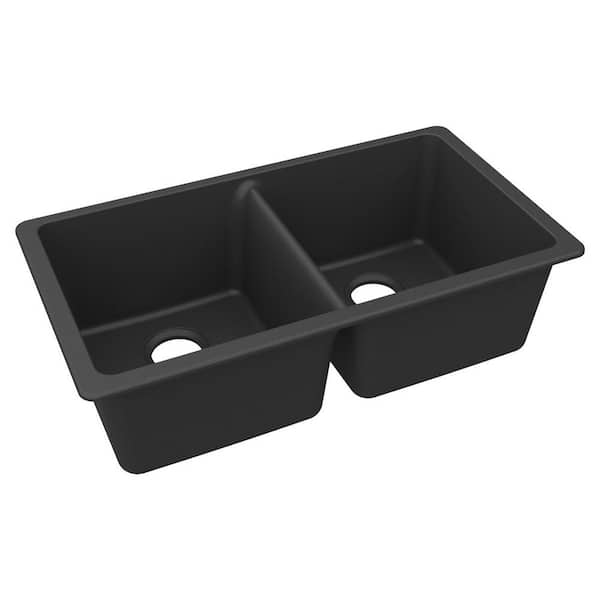 Elkay Quartz Classic 33 in. Undermount Double Bowl Matte Black Granite/Quartz Composite Kitchen Sink Only