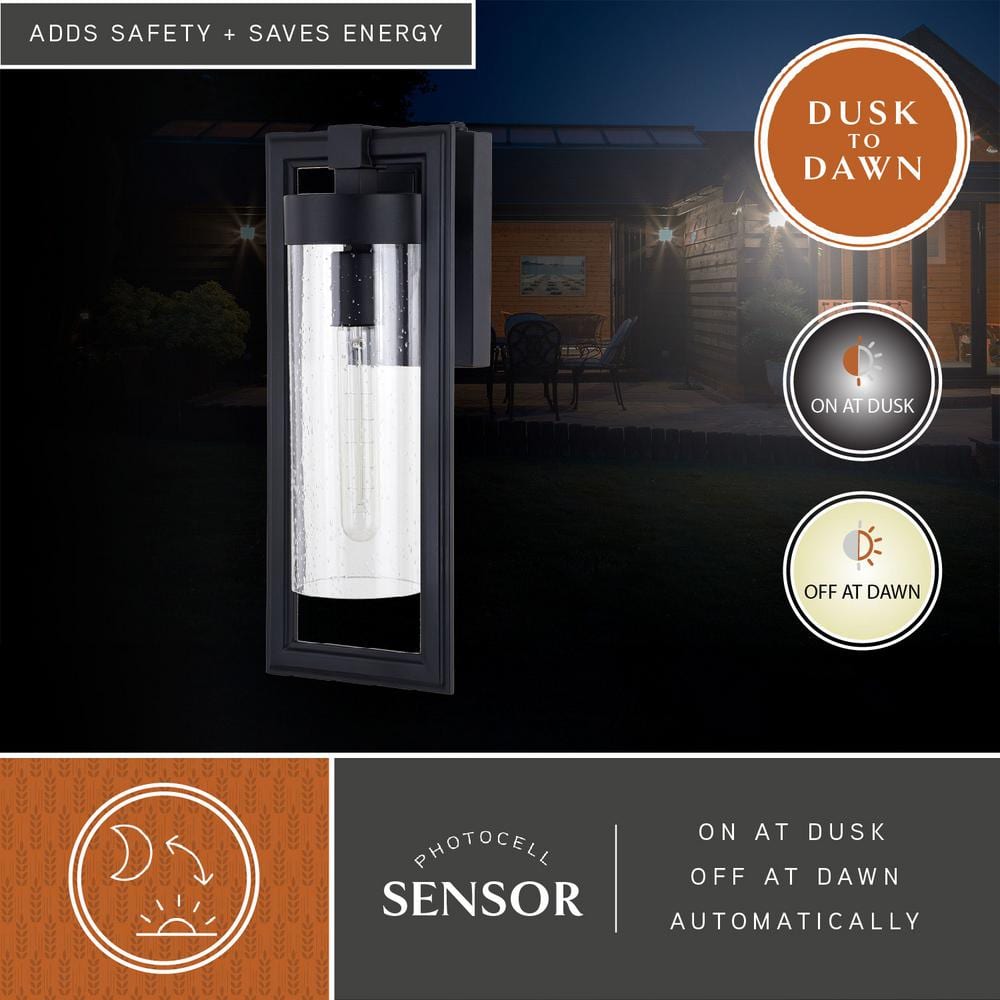 Malmo Matte Black 15.75" Contemporary Outdoor Wall Light with Clear Glass