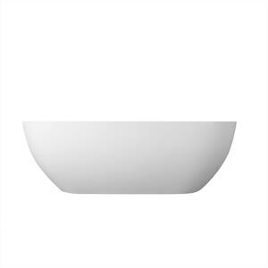 Moray 59 in. Stone Resin Flatbottom Solid Surface Freestanding Double Slipper Soaking Bathtub in White with Brass Drain