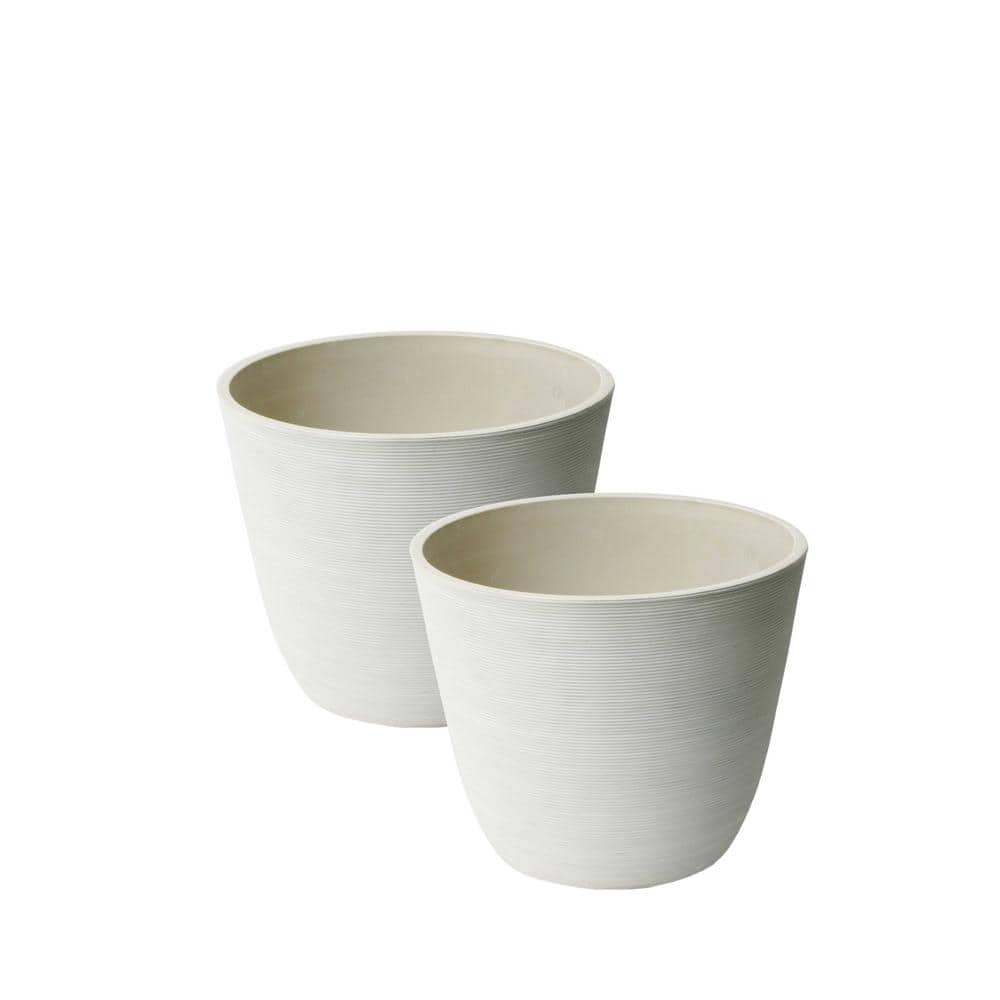 Valencia 14 in. Dia x 11 in. White Round Ribbed Curve Plastic Planter (Set 