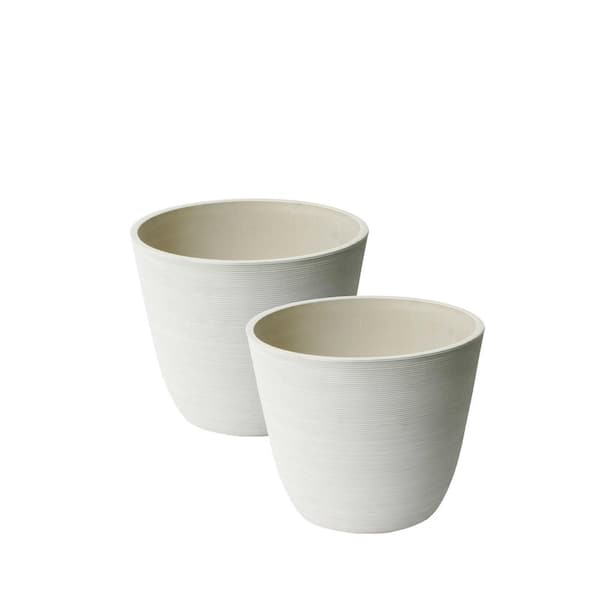 Unbranded Valencia 14 in. Dia x 11 in. White Round Ribbed Curve Plastic Planter (Set of 2)