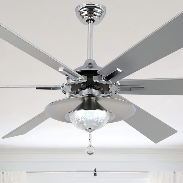 Oaks Aura Websters 72 in. Indoor Futuristic 6-Speed Reversible Chrome Ceiling Fan with LED Lights and Remote, 3 Downrod Included