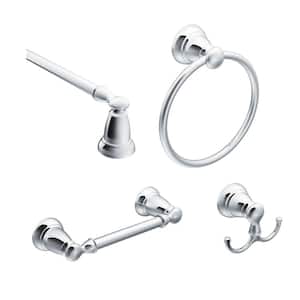 Banbury 4-Piece Bath Hardware Set with 18 in. Towel Bar, Paper Holder, Towel Ring, and Robe Hook in Chrome
