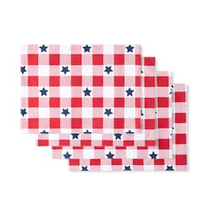 Red and White Star Gingham Cotton Placemat Set (Set of 4)