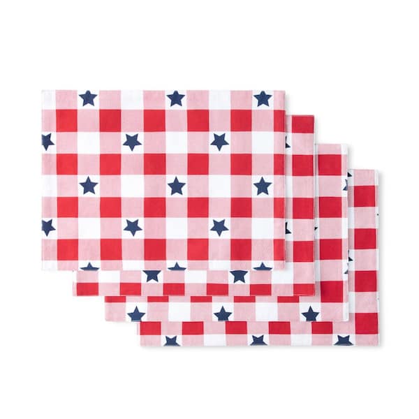MARTHA STEWART Red and White Star Gingham Cotton Placemat Set (Set of 4)