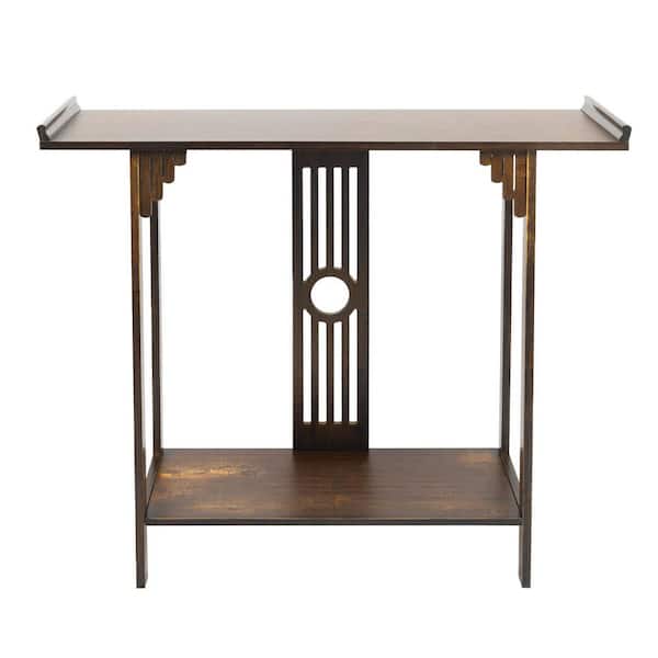 YIYIBYUS 40 in. 2 Tiers Brown Rectangle Wood Console Table with Open Shelves