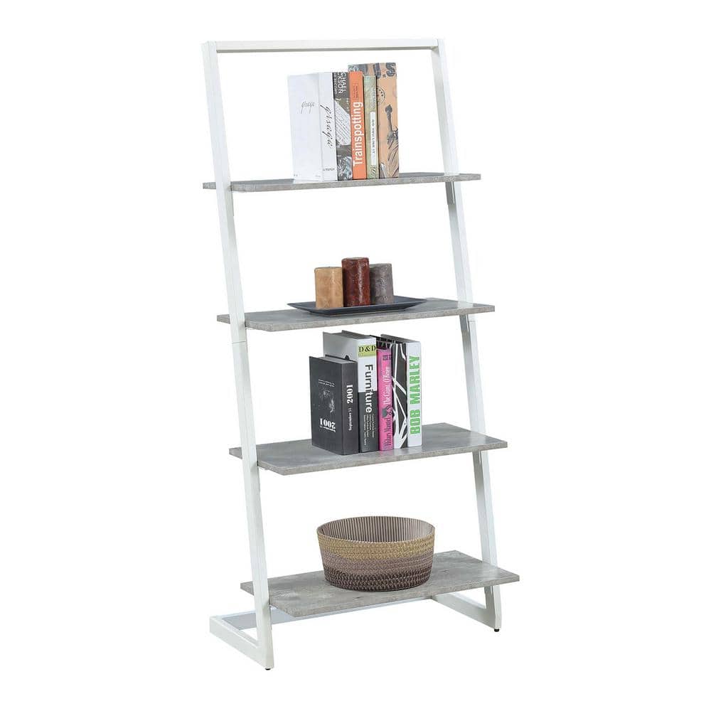 Beige 57" Industrial Ladder Bookcase with Metal Frame