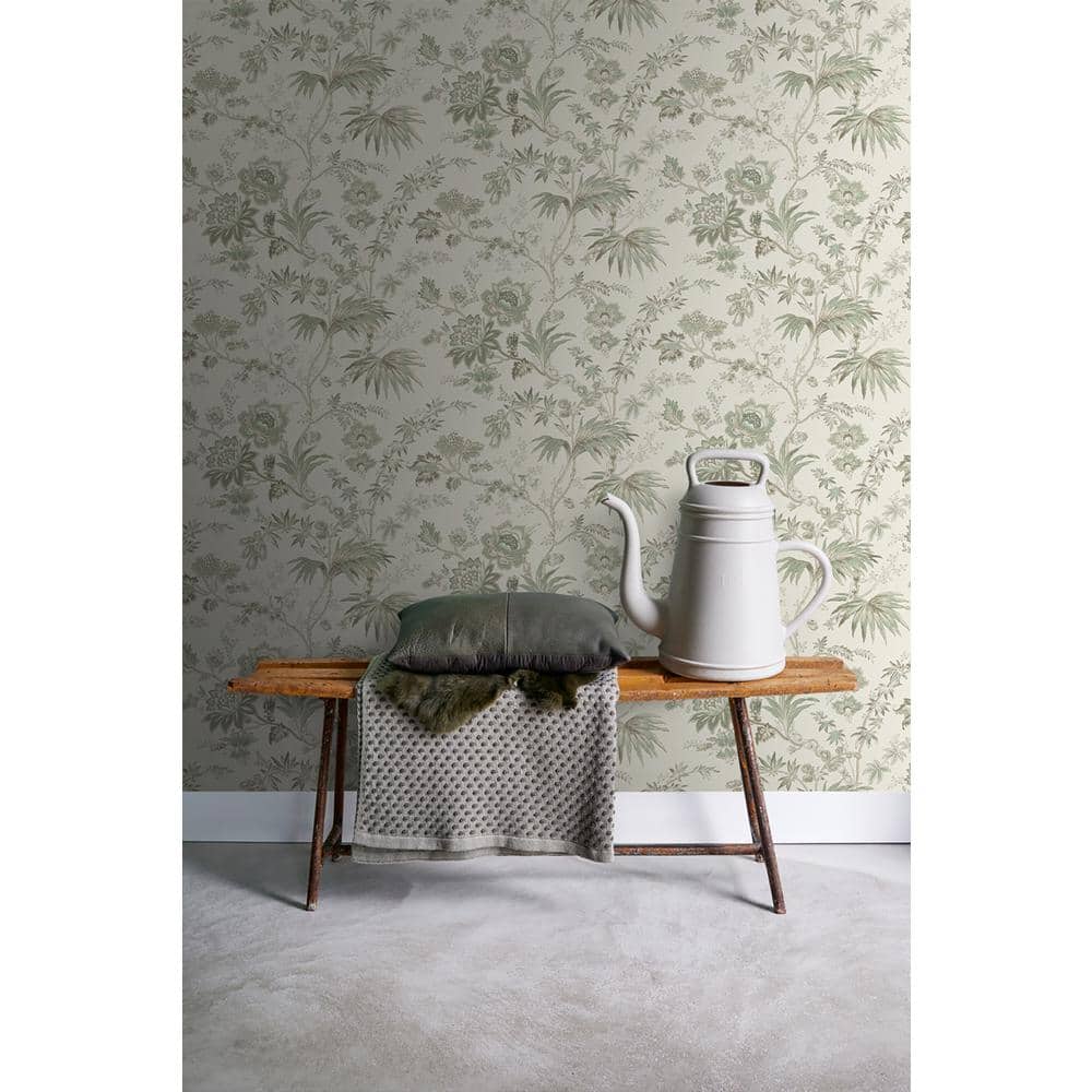 Juliet Neutral Jacobean Floral Non-Woven Wallpaper, 20.9" x 33'
