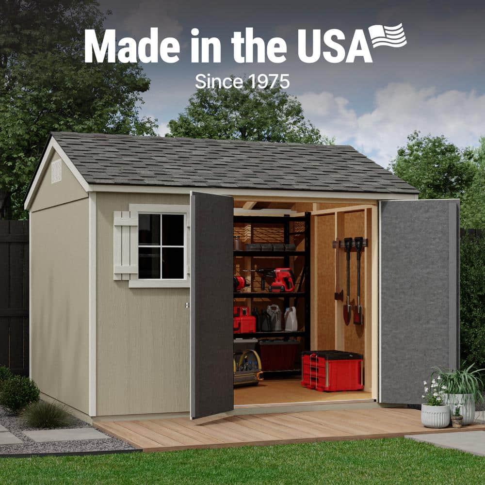 Beige 8' x 10' Pine Wood Storage Shed with Windows