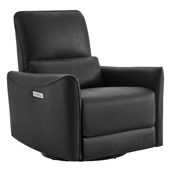 Spruce & Spring Kensie Black Faux Leather Swivel Power Recliner