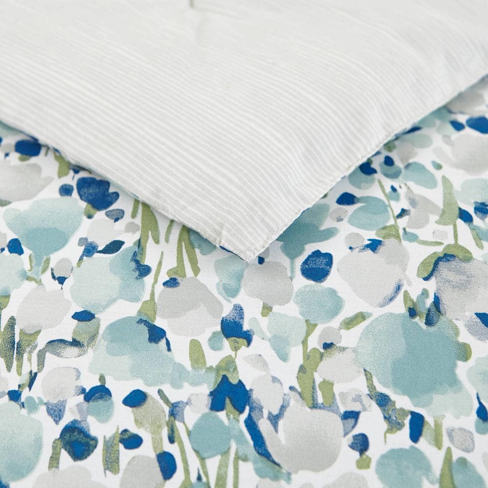 Olivia Blue Floral Twin Cotton Duvet Cover Set