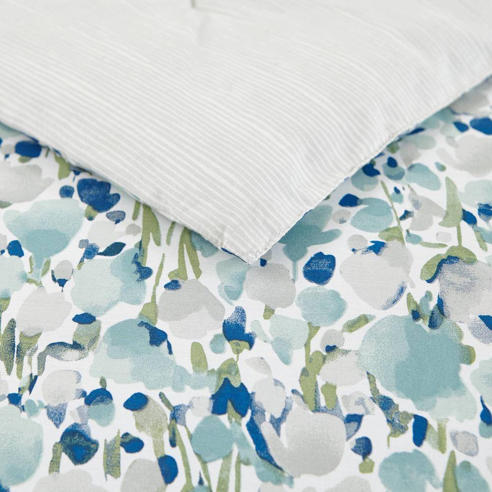 Olivia Blue Floral Cotton Full/Queen Duvet Cover Set