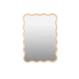 28 in. W x 40 in. H Brown Modern Wavy Solid Wood Wall Mirror