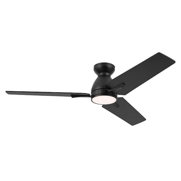 44 In. (3.7 ft. ) 3 Blades Indoor Flush Mount Ceiling Fan with Integrated LED, Black