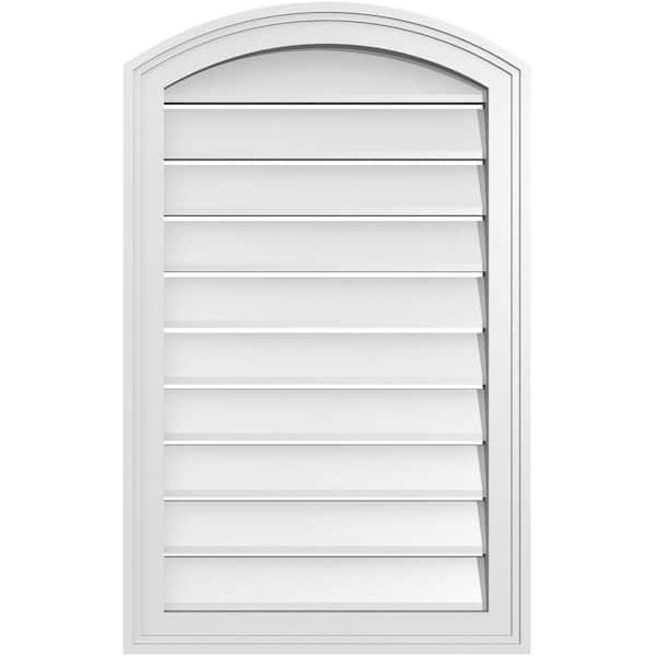 Ekena Millwork 20 in. x 30 in. Arch Top Surface Mount PVC Gable Vent: Decorative with Brickmould Frame