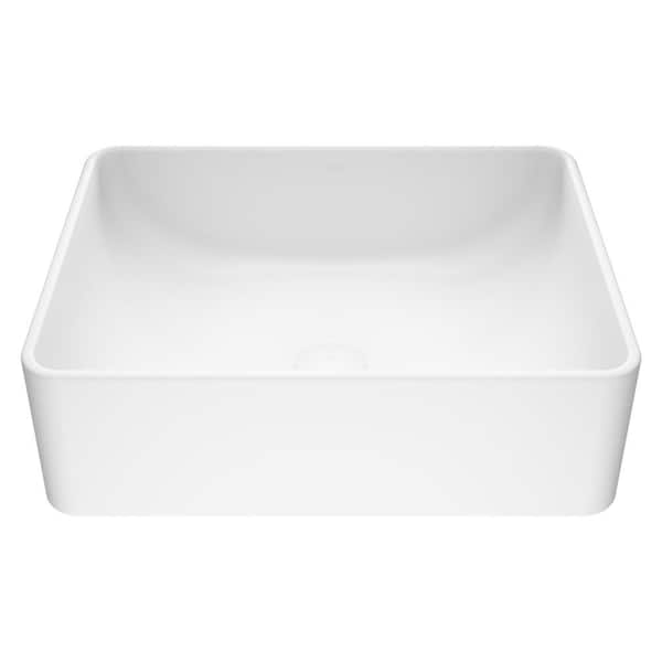 VIGO Amaryllis Modern White Matte Stone 20 in. L x 14 in. W x 7 in. H Rectangular Vessel Bathroom Sink