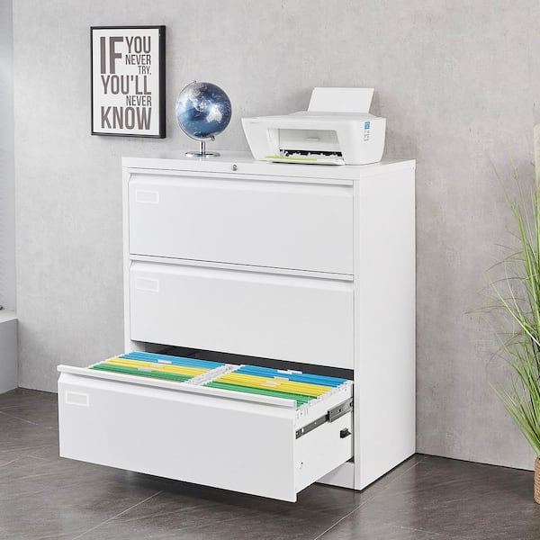 3 Drawer Ivory White 40 28 In H X 35 43 W 17 72 D Metal Lateral File Cabinet Locked By Keys Storage Xs W25262864 The