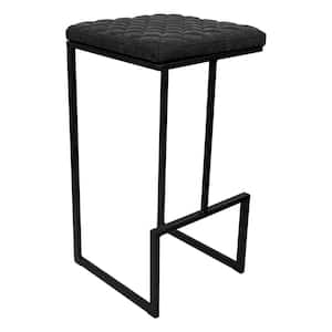Quincy 29 in. Quilted Stitched Leather Backless Black Metal Bar Stool With Footrest in Charcoal Black