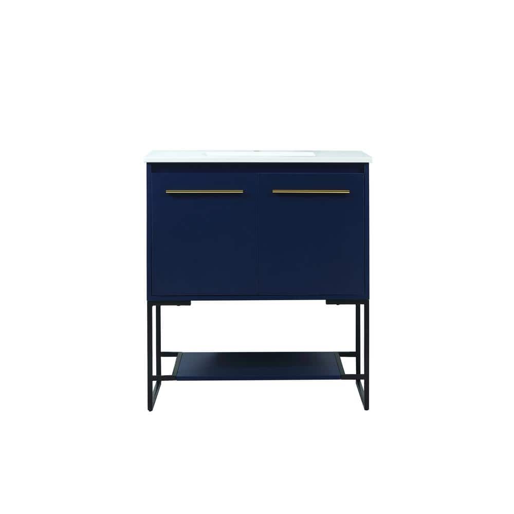 Simply Living 30 in. Single Bathroom Vanity in Blue with Engineered Marble 
