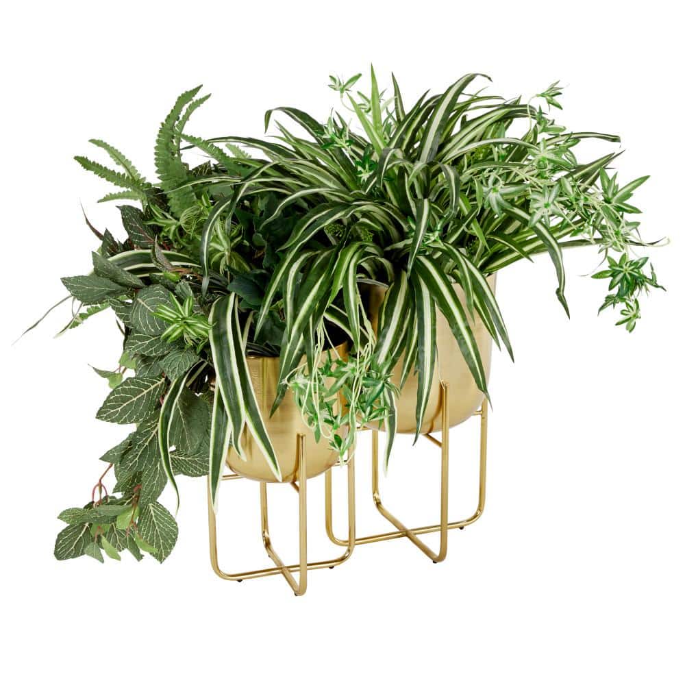Gold Brushed Dome Metal Planter Set with Stands
