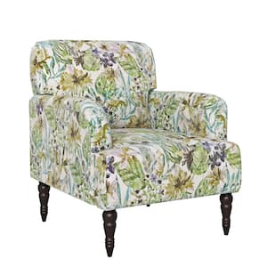 Matrosova Multi-cream Botanical Floral Print Fabric Arm Chair with Solid Wood Dark Espresso Legs