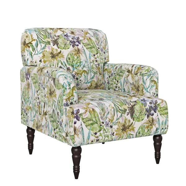 Handy Living Matrosova Multi-cream Botanical Floral Print Fabric Arm Chair with Solid Wood Dark Espresso Legs