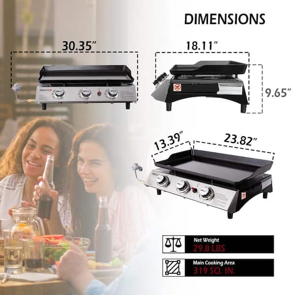 Royal Gourmet 24 in. 3-Burner Flat Top Grill Portable Gas Griddle with  Regulator, Cover and Carry Bag, Outdoor Camping, Tailgating PD1300C - The  Home Depot