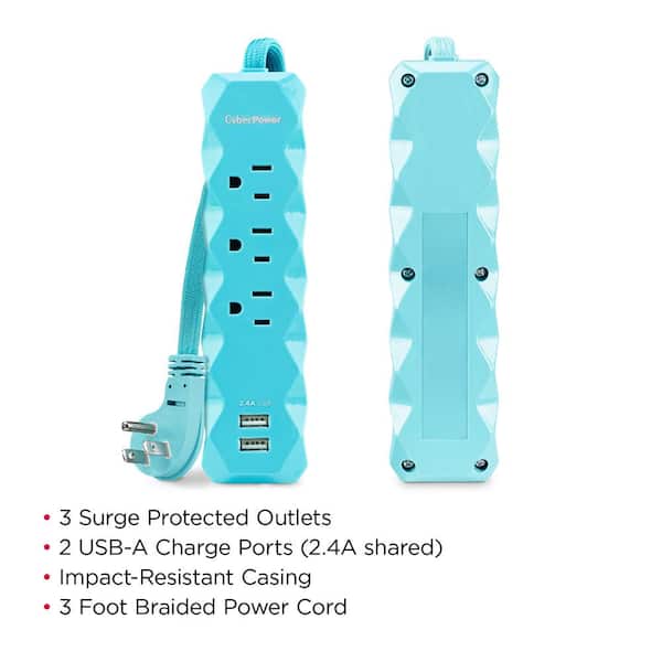 3 ft. 3-Outlet 2-USB Surge Protector