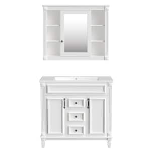 36 in. W x 18 in. D x 34 in. H Single Sink Freestanding Bath Vanity in White with White Resin Top and Mirror Cabinet