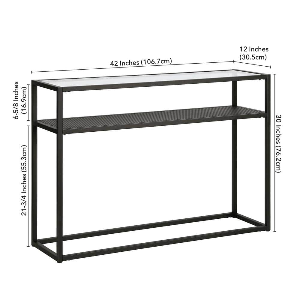 Nellie 42" Blackened Bronze Console Table with Metal Mesh Storage Shelf