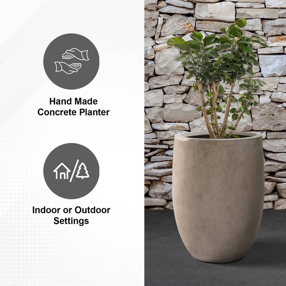 Large Weathered Gray Concrete Tall Planter with Drainage Hole