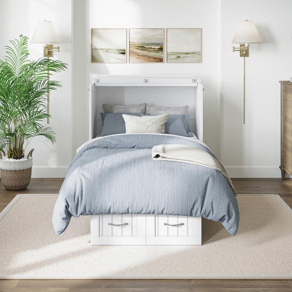 Nantucket White Twin Murphy Bed Chest with Storage Drawers