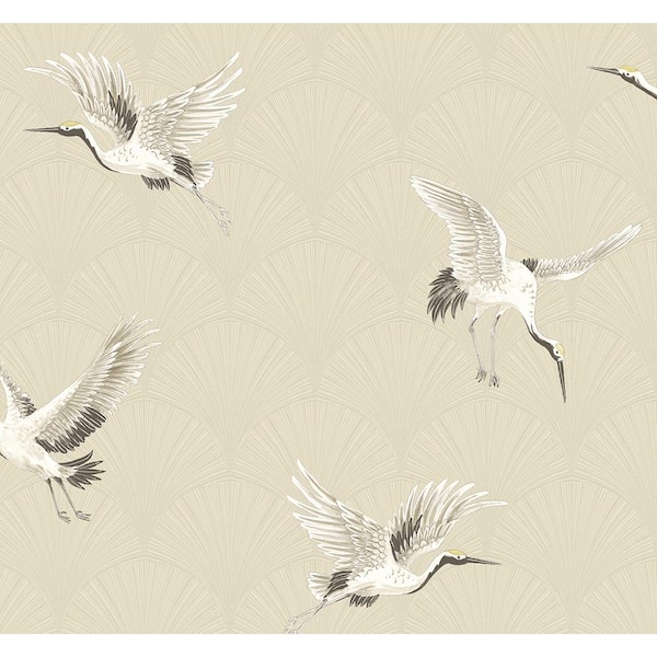 NextWall Alba Beige Cranes Vinyl Peel and Stick Wallpaper Roll (40.5 sq. ft.)