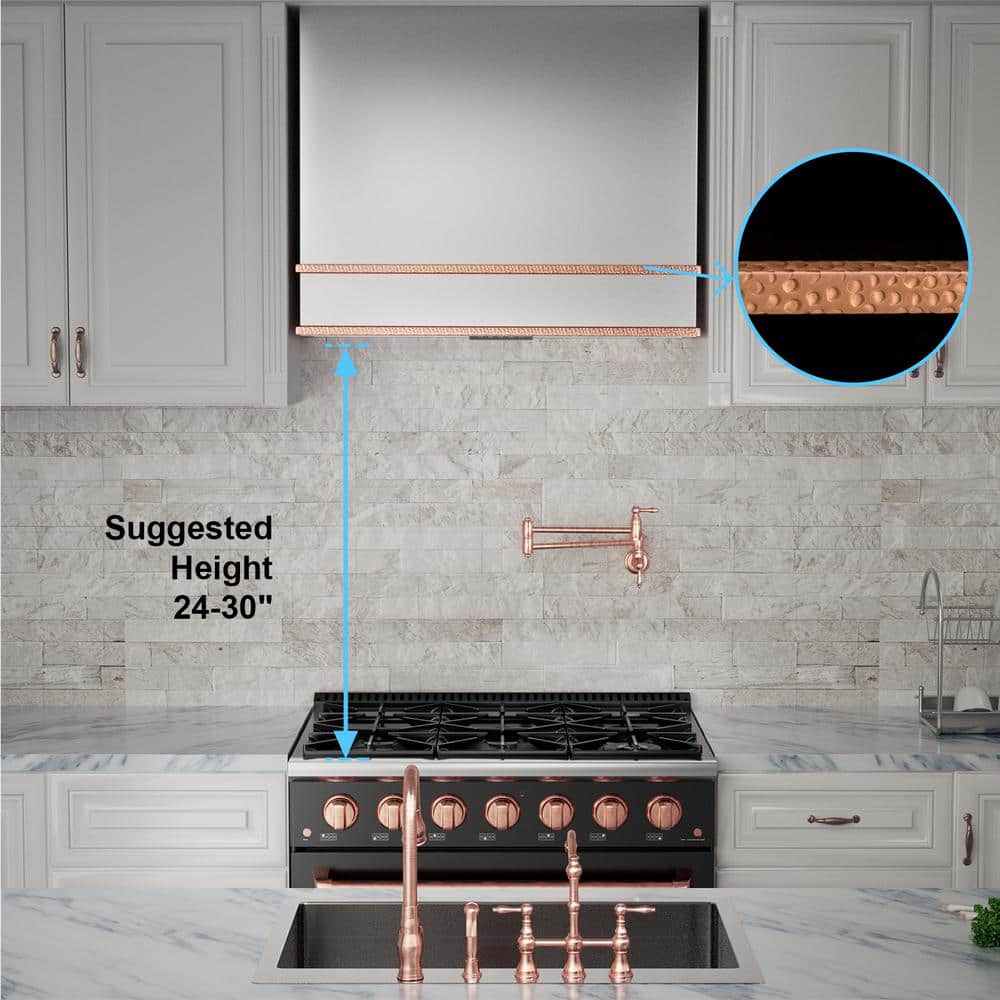 36" Brushed Stainless Steel and Copper Wall Mounted Range Hood