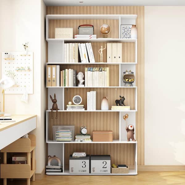 FUFU&GAGA 81.9 in. Tall White Wooden 12-Shelf Accent Bookcase, Storage Cabinet for Living Room Book Storage and Plants