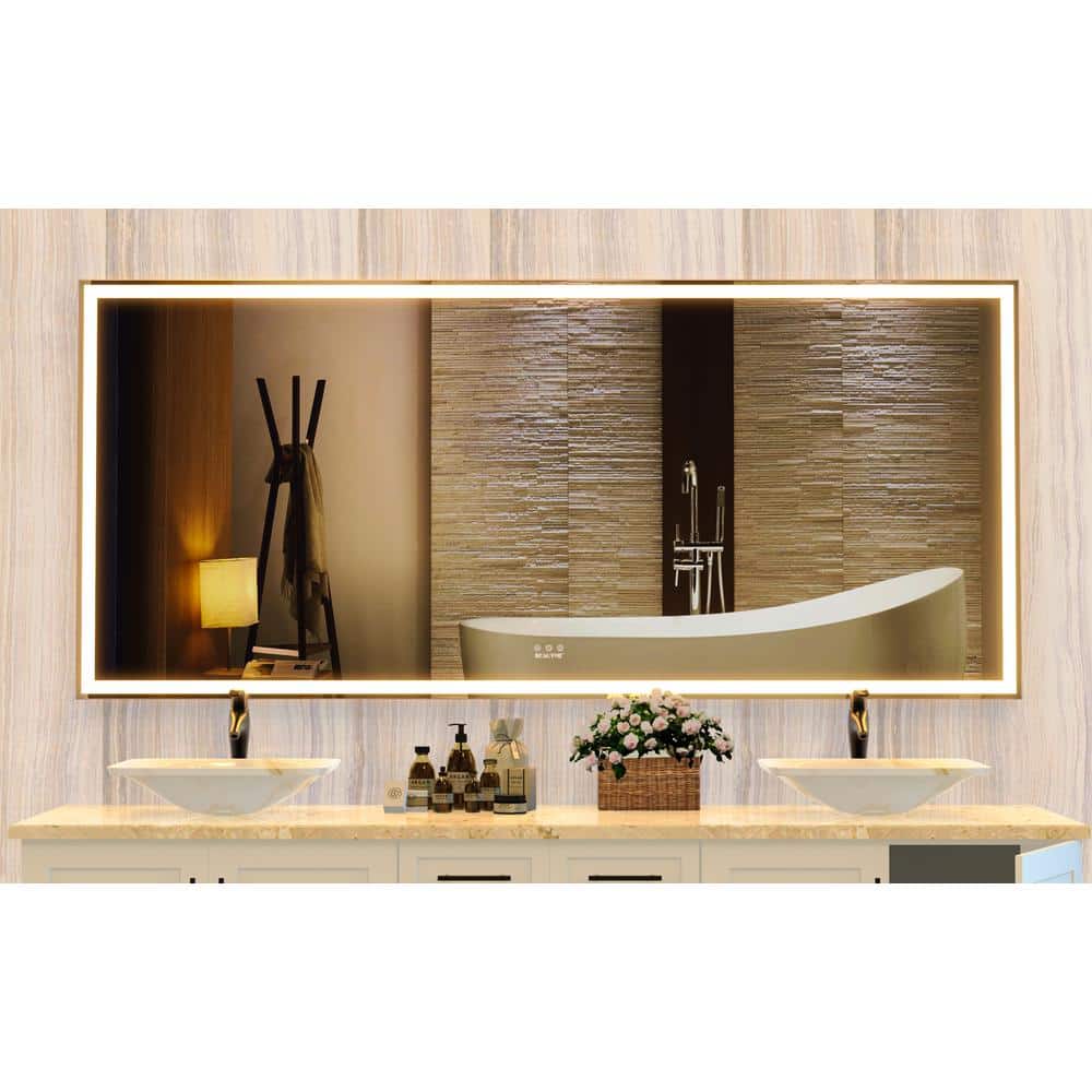 72 in. W x 32 in. H Oversized LED Bathroom Mirror Wall Mounted Aluminum Fra
