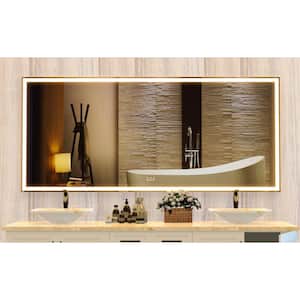 72 in. W x 32 in. H Oversized LED Bathroom Mirror Wall Mounted Aluminum Frame Mirror with 3 Color Modes