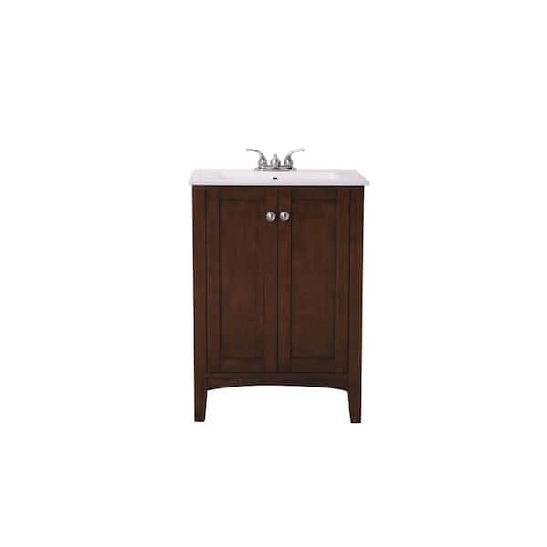 Unbranded Timeless Home Addison 24 in. W x 18 in. D Single Bathroom Vanity in Antique Coffee with White Porcelain