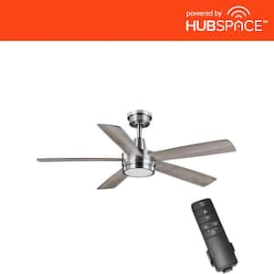 Fanelee 54 in. White Color Changing LED Brushed Nickel Smart Ceiling Fan with Light Kit and Remote Powered by Hubspace